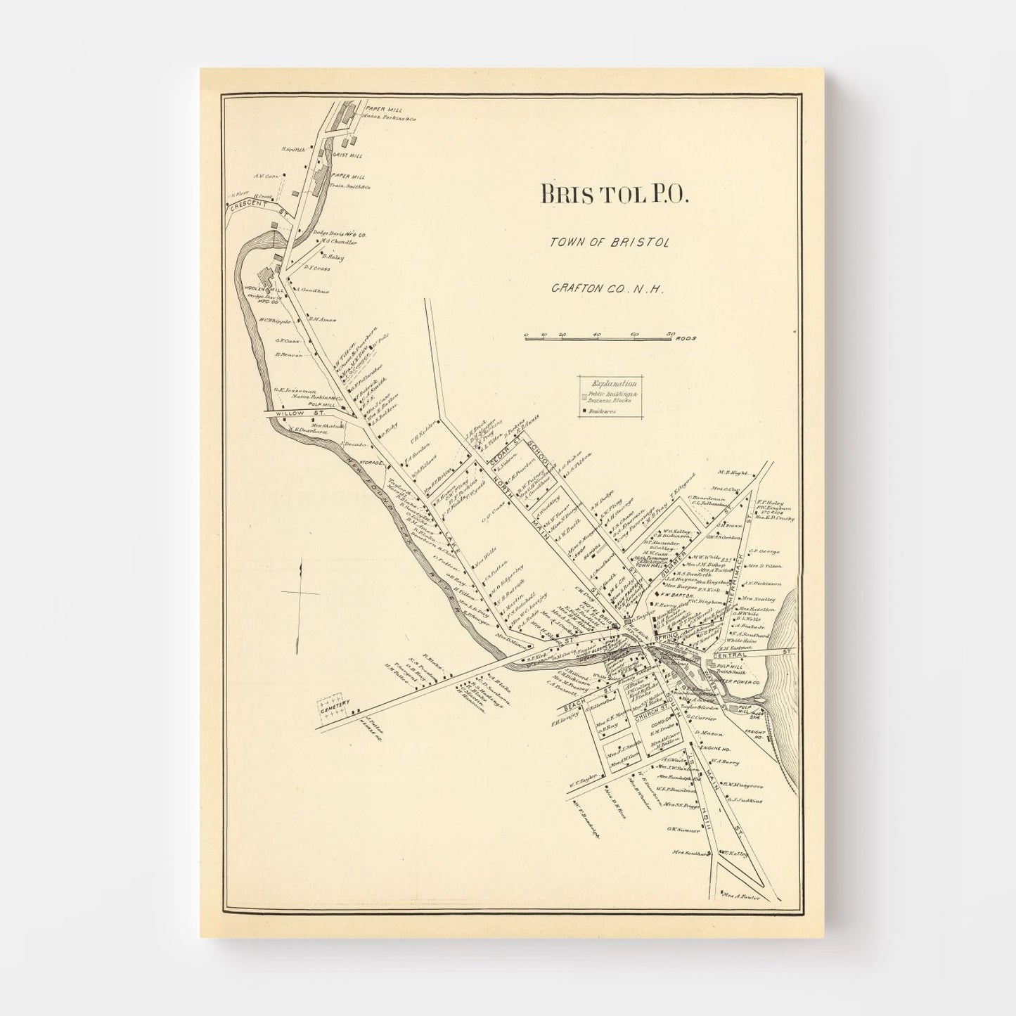 Vintage Map of Bristol, New Hampshire, 1892
