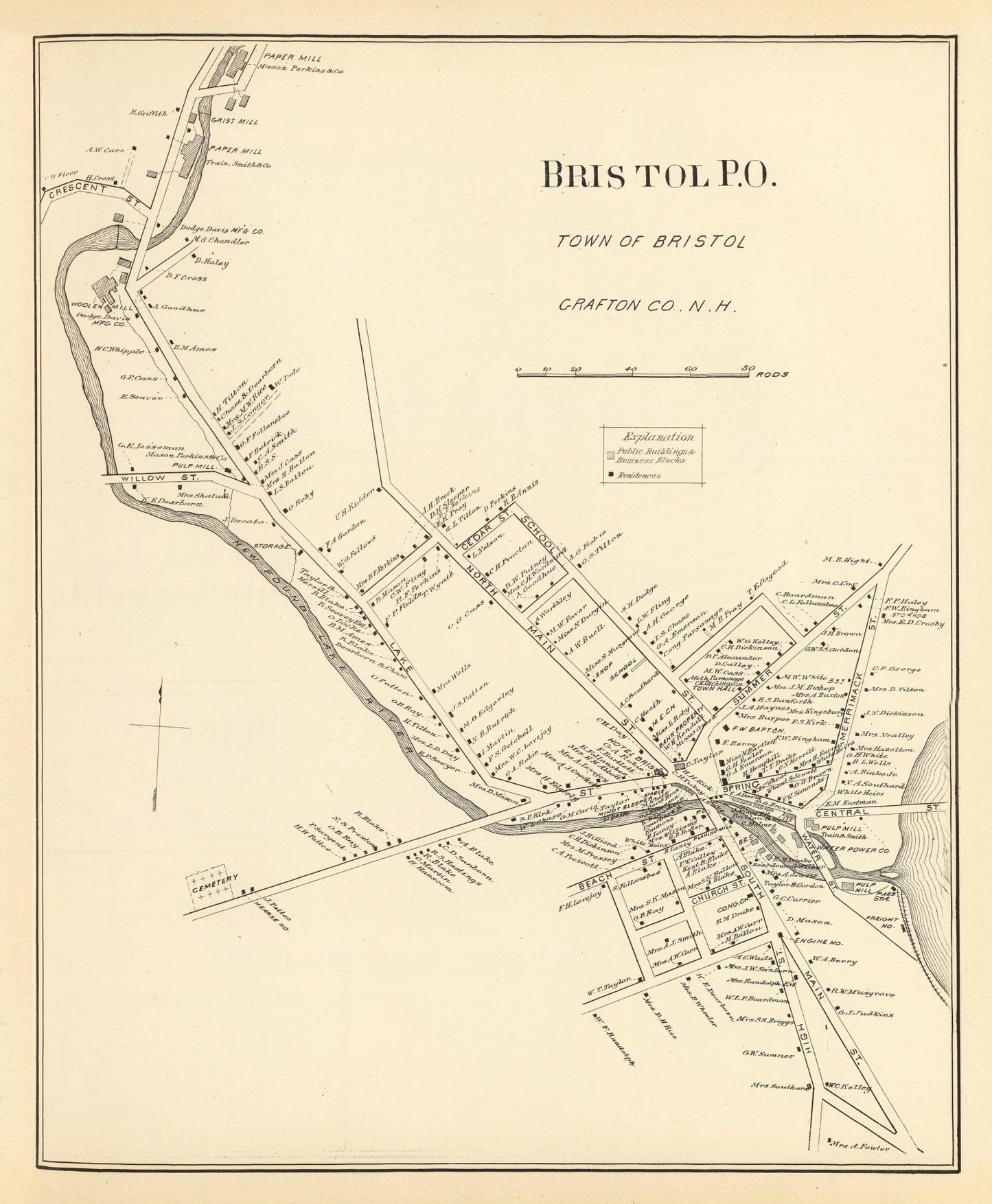 Vintage Map of Bristol, New Hampshire, 1892