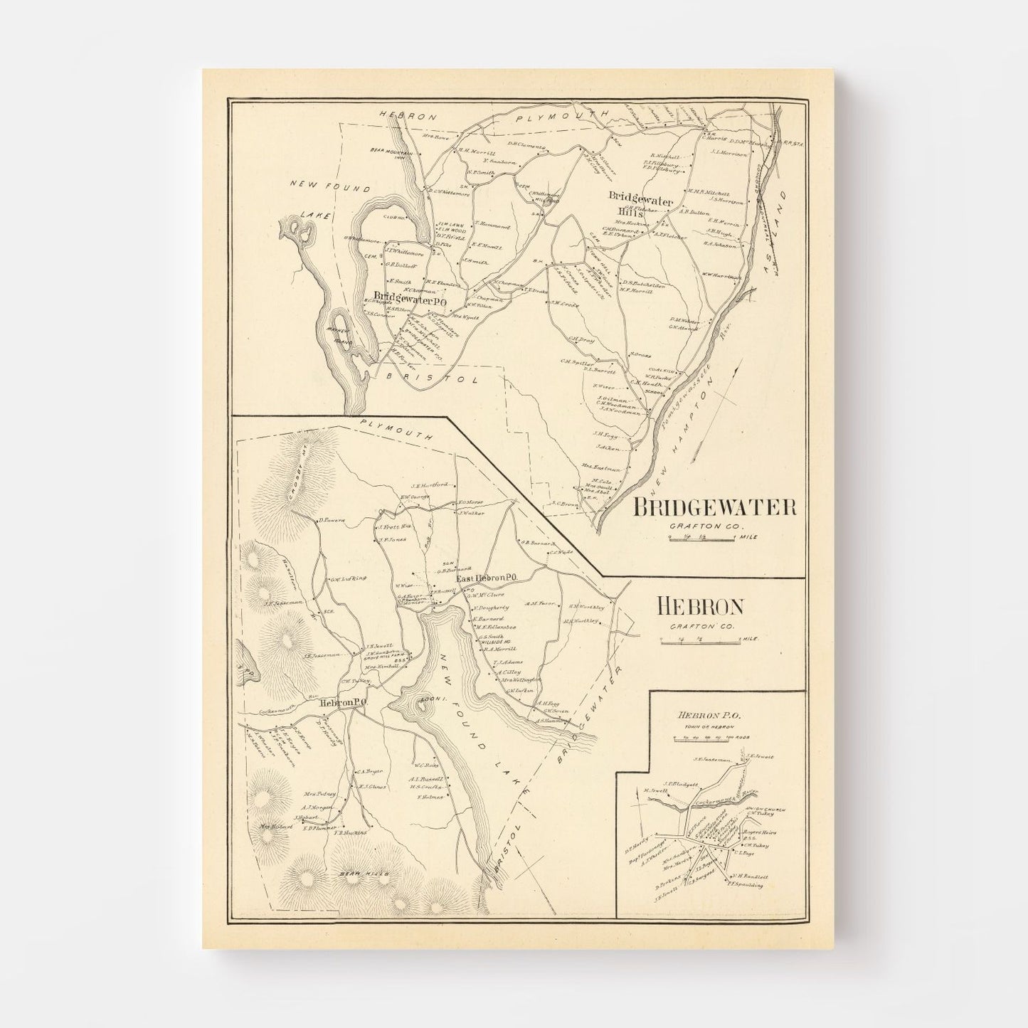 Vintage Map of Bridgewater, New Hampshire, 1892