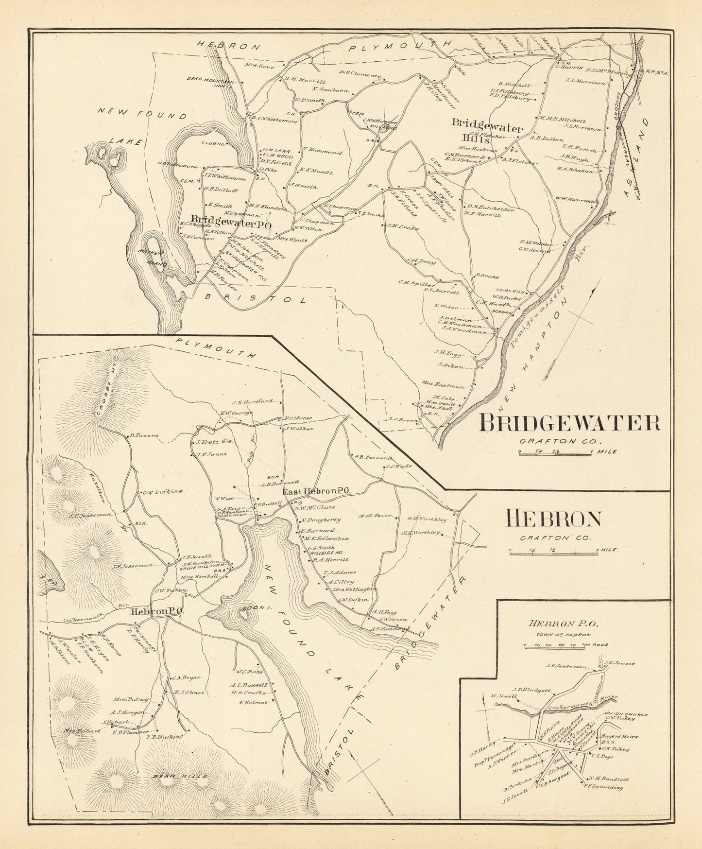 Vintage Map of Bridgewater, New Hampshire, 1892