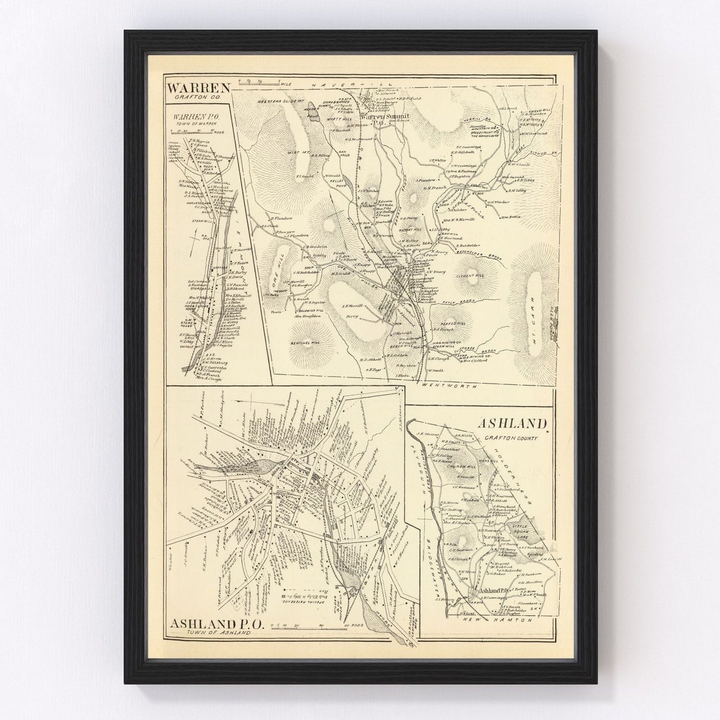 Vintage map of Ashland, New Hampshire along the Squam River, 1892