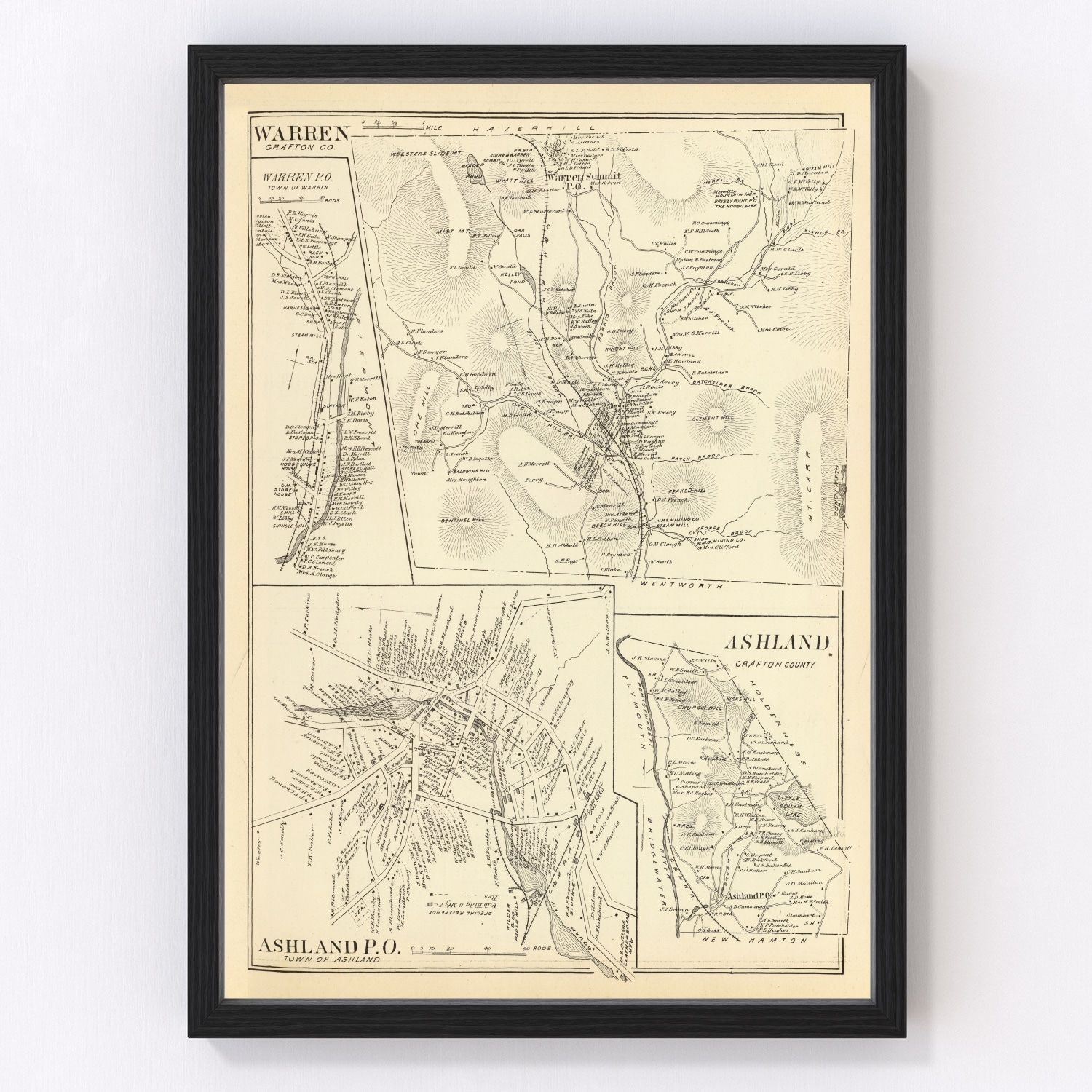 Vintage map of Ashland, New Hampshire along the Squam River, 1892