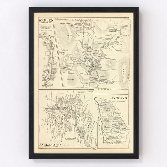 Vintage map of Ashland, New Hampshire along the Squam River, 1892