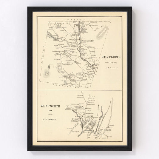 Vintage map of Wentworth, New Hampshire, 1892, White Mountain foothills village