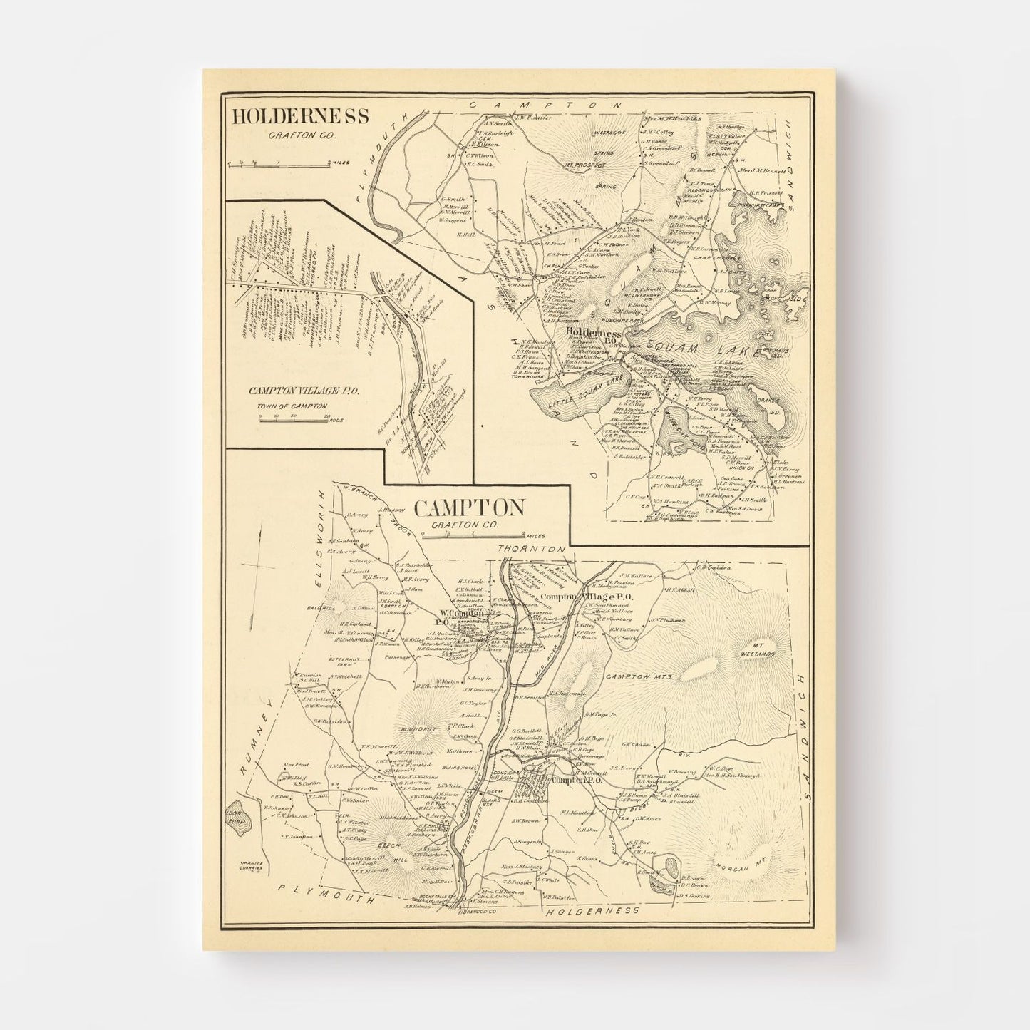 Vintage Map of Campton, New Hampshire, 1892 | Wall Art