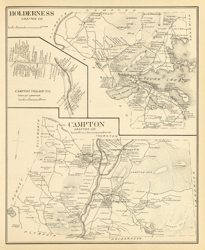 Vintage Map of Campton, New Hampshire, 1892 | Wall Art