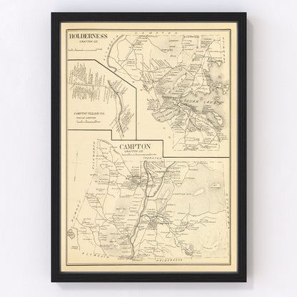 Vintage map of Campton, New Hampshire, 1892, digitally restored antique cartographic print
