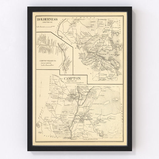Vintage map of Campton, New Hampshire, 1892, digitally restored antique cartographic print