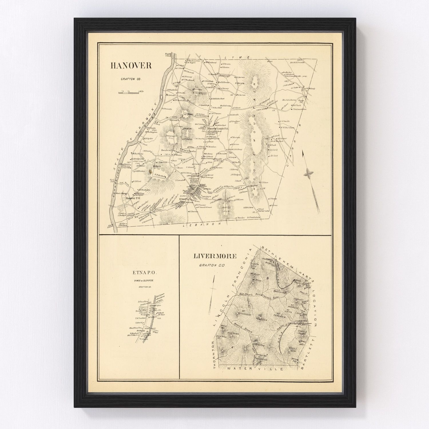 Vintage map of Hanover, New Hampshire, 1892