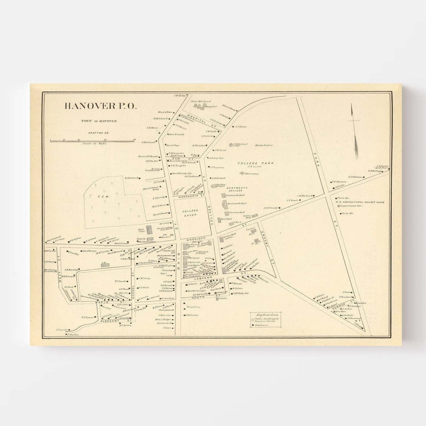 Vintage Map of Hanover, New Hampshire, 1892