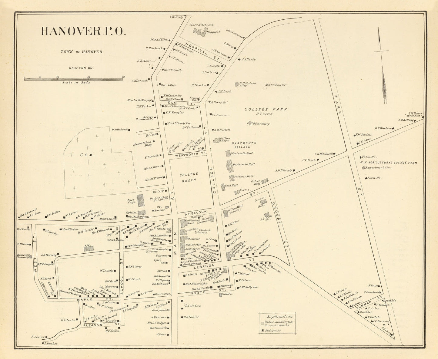 Vintage Map of Hanover, New Hampshire, 1892