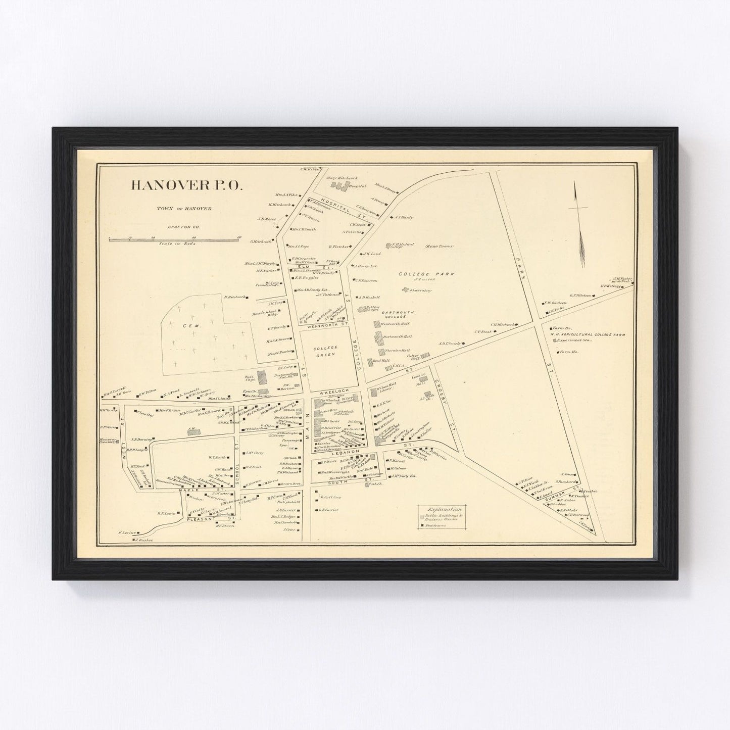 Vintage map of Hanover, New Hampshire, 1892