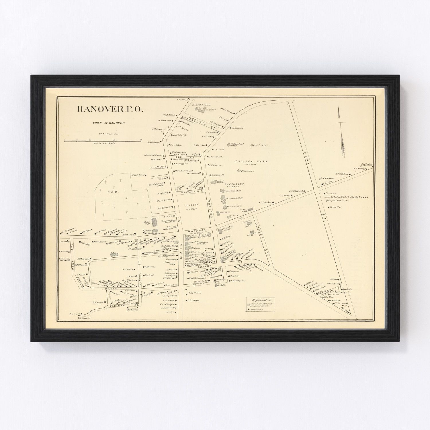Vintage map of Hanover, New Hampshire, 1892