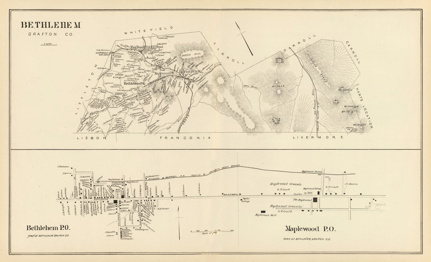 Vintage Map of Bethlehem, New Hampshire, 1892