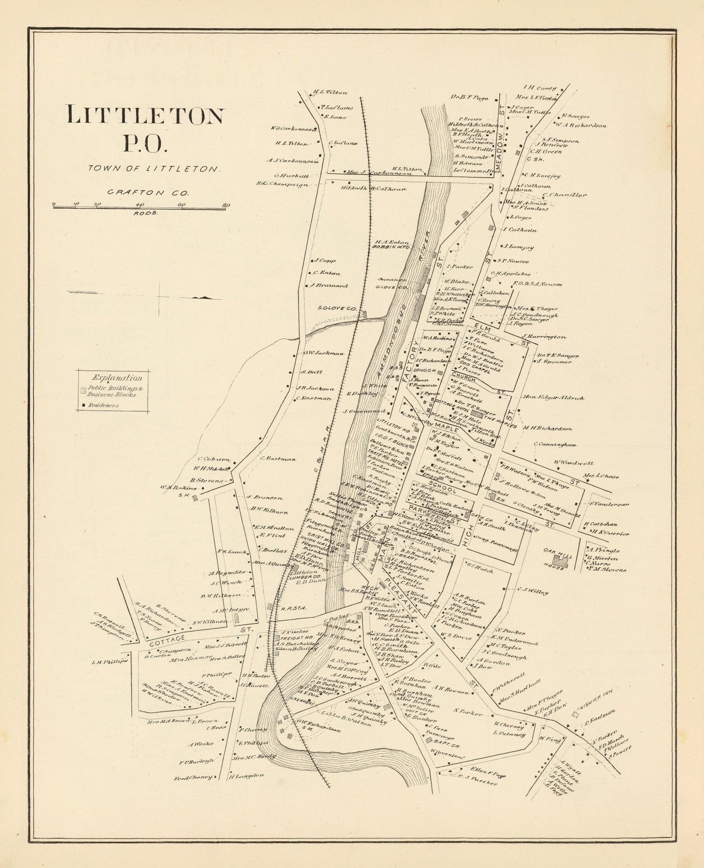 Vintage Map of Littleton, New Hampshire, 1892