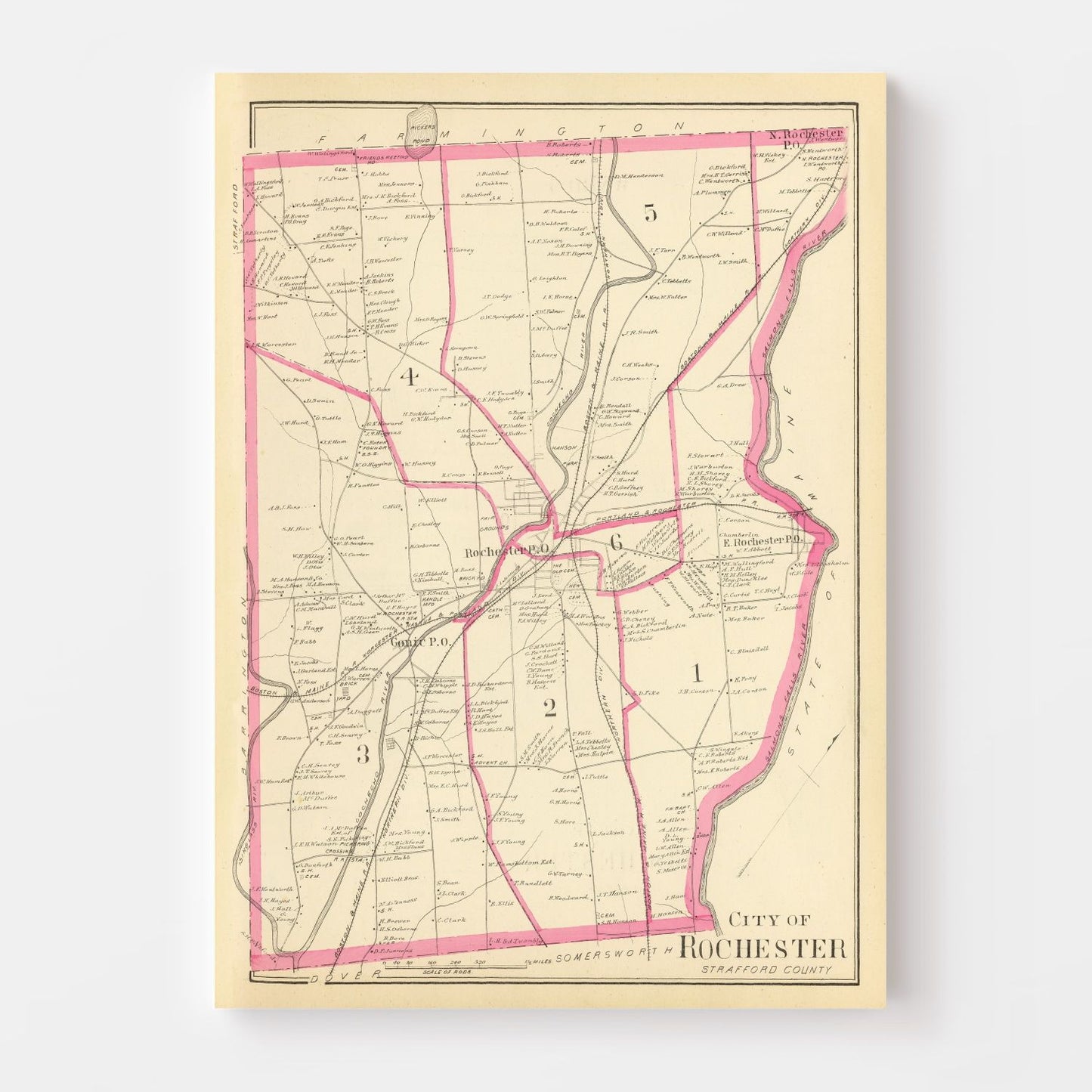 Vintage Map of Rochester, New Hampshire, 1892