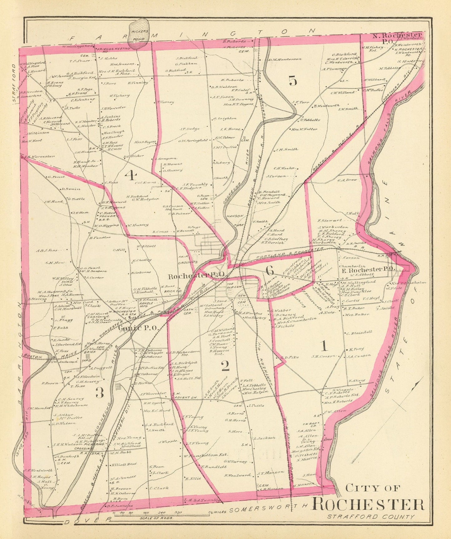 Vintage Map of Rochester, New Hampshire, 1892