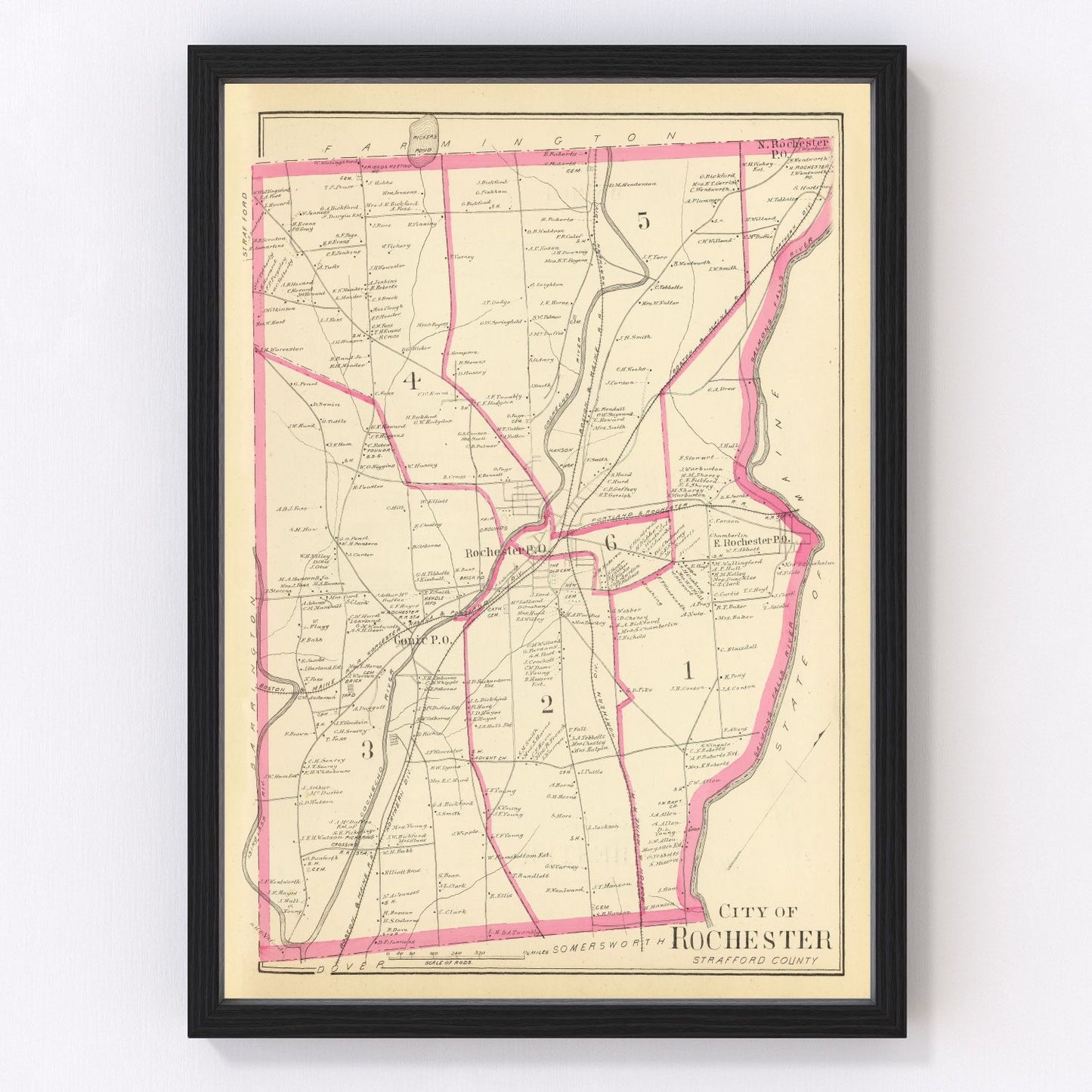 vintage map of Rochester, New Hampshire, 1892