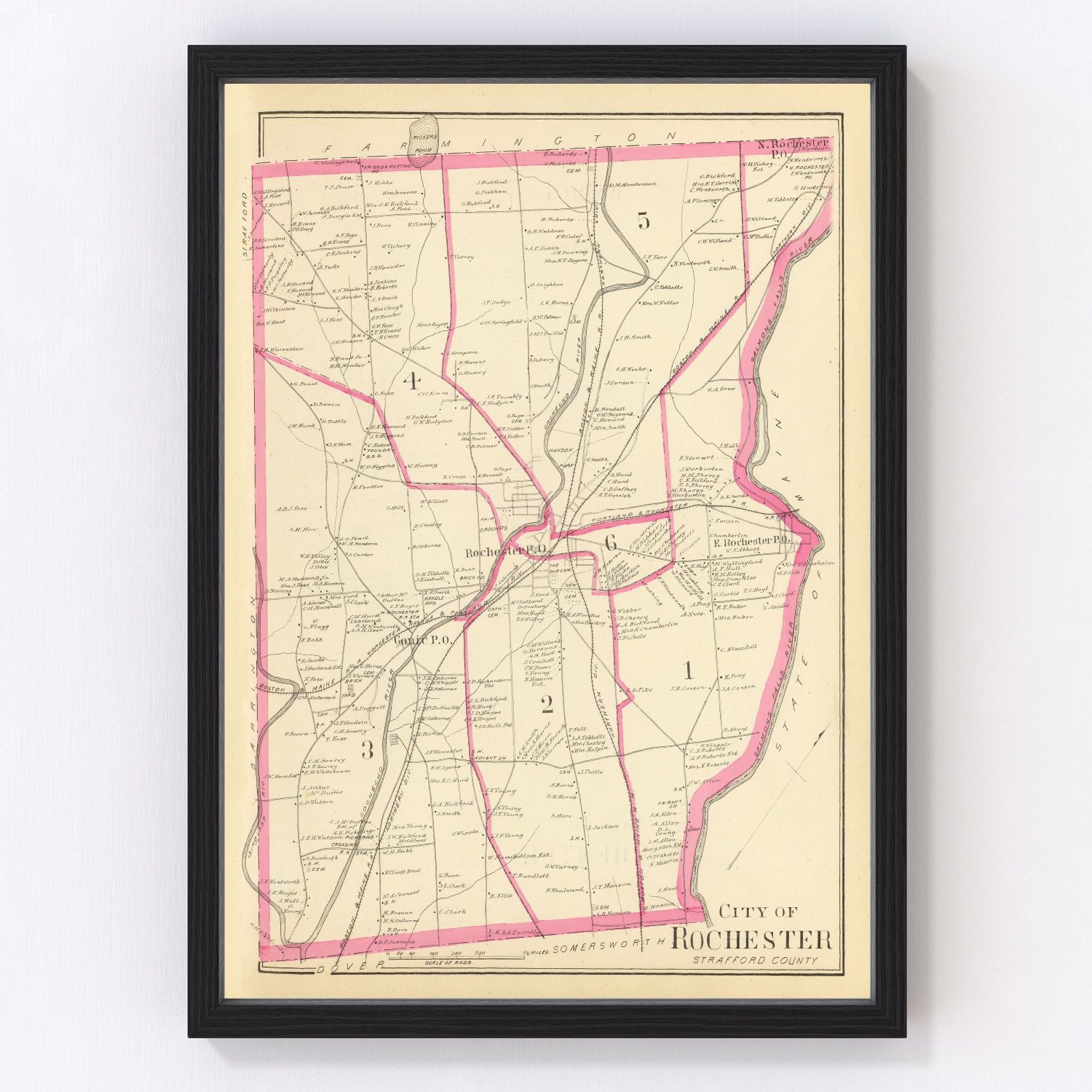 vintage map of Rochester, New Hampshire, 1892