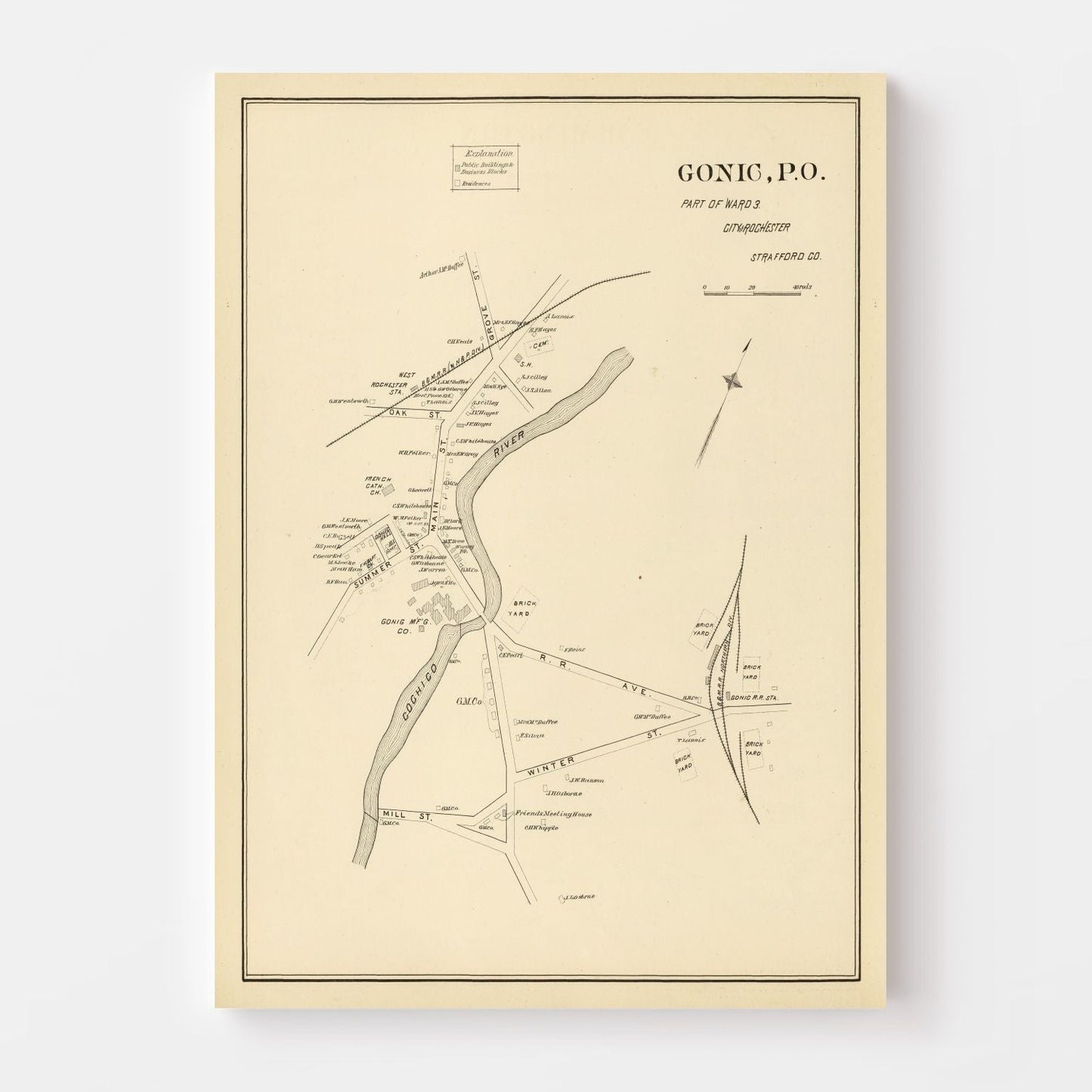 Vintage Map of Gonic, New Hampshire, 1892