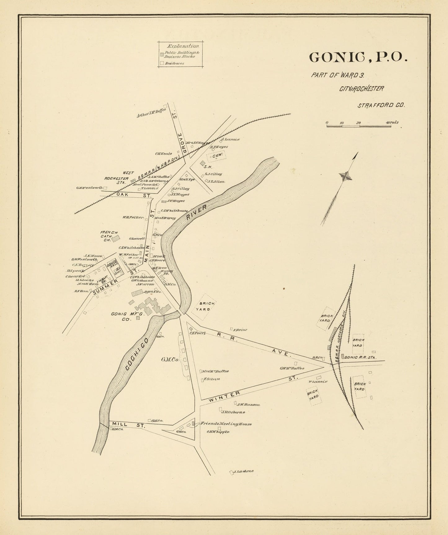 Vintage Map of Gonic, New Hampshire, 1892