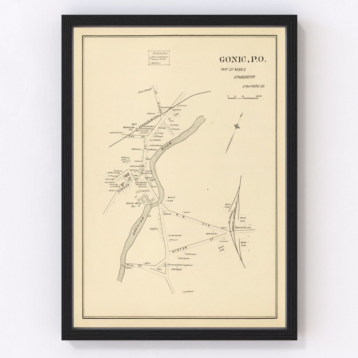 Vintage map of Gonic, New Hampshire, 1892