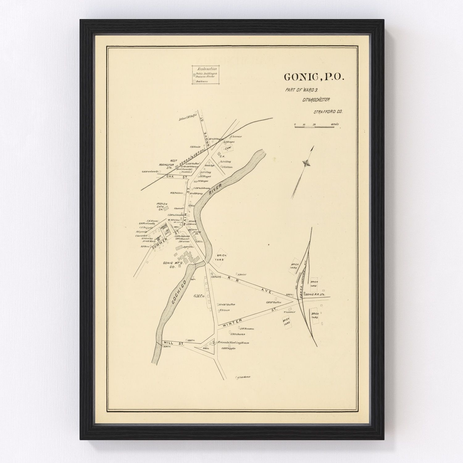 Vintage map of Gonic, New Hampshire, 1892