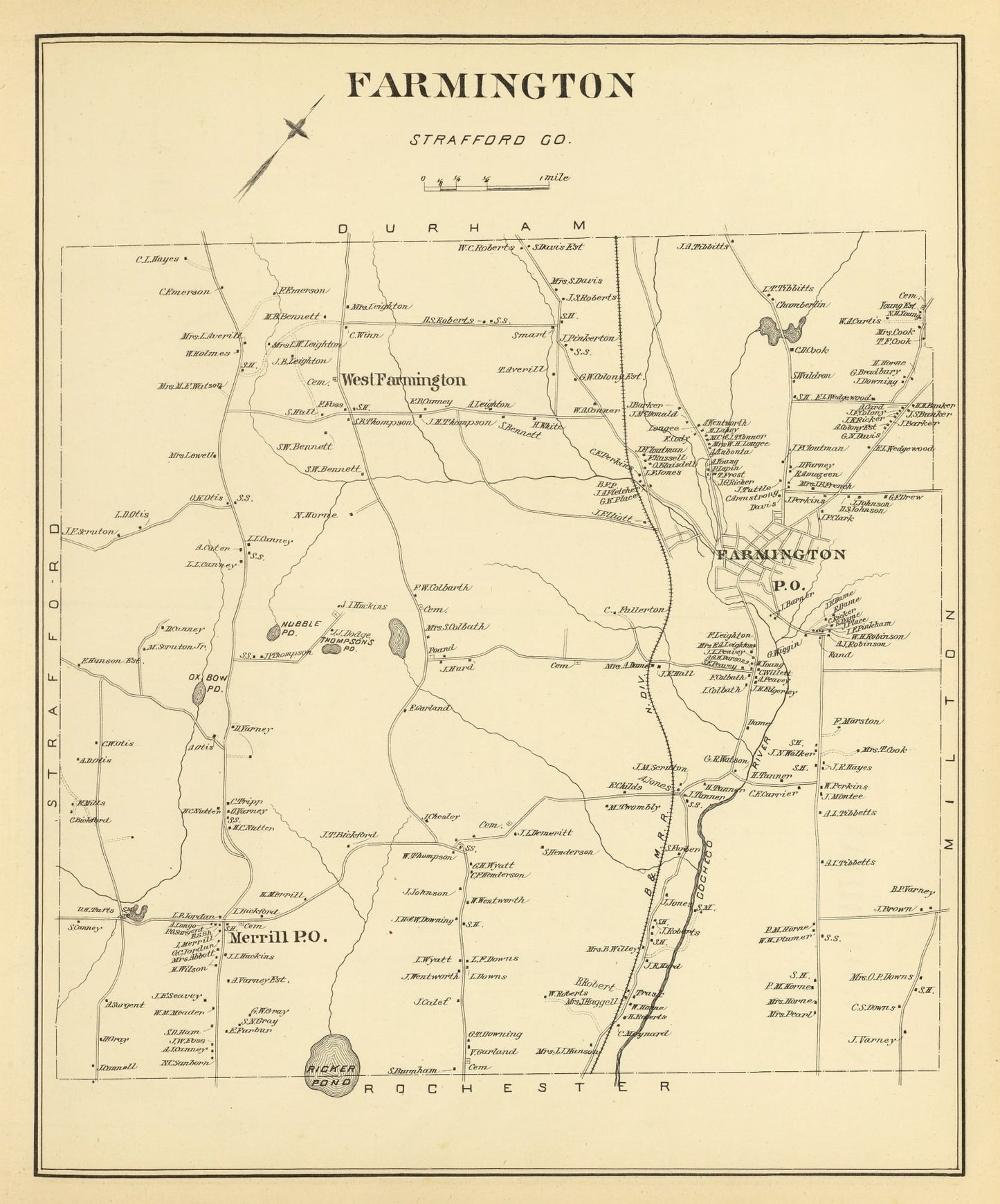 Vintage Map of Farmington, New Hampshire, 1892