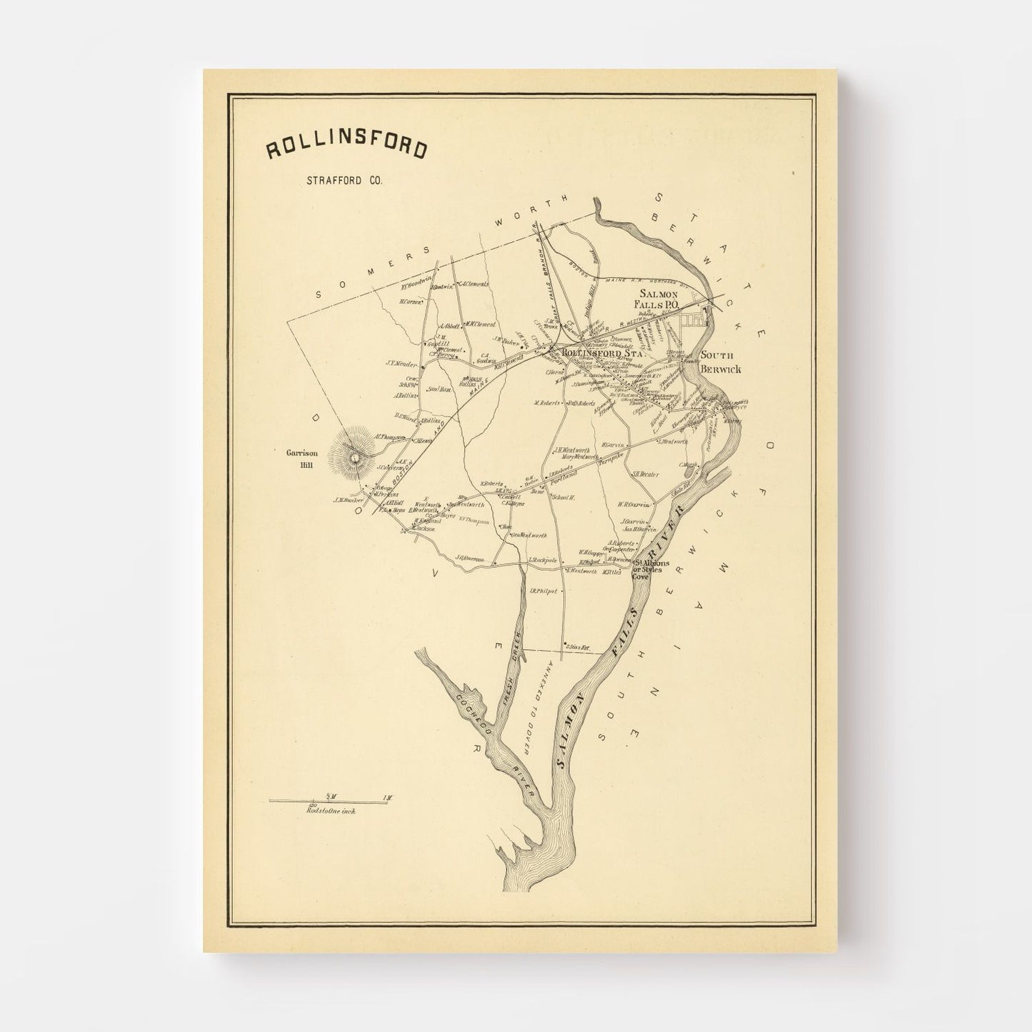 Vintage Map of Rollinsford, New Hampshire, 1892