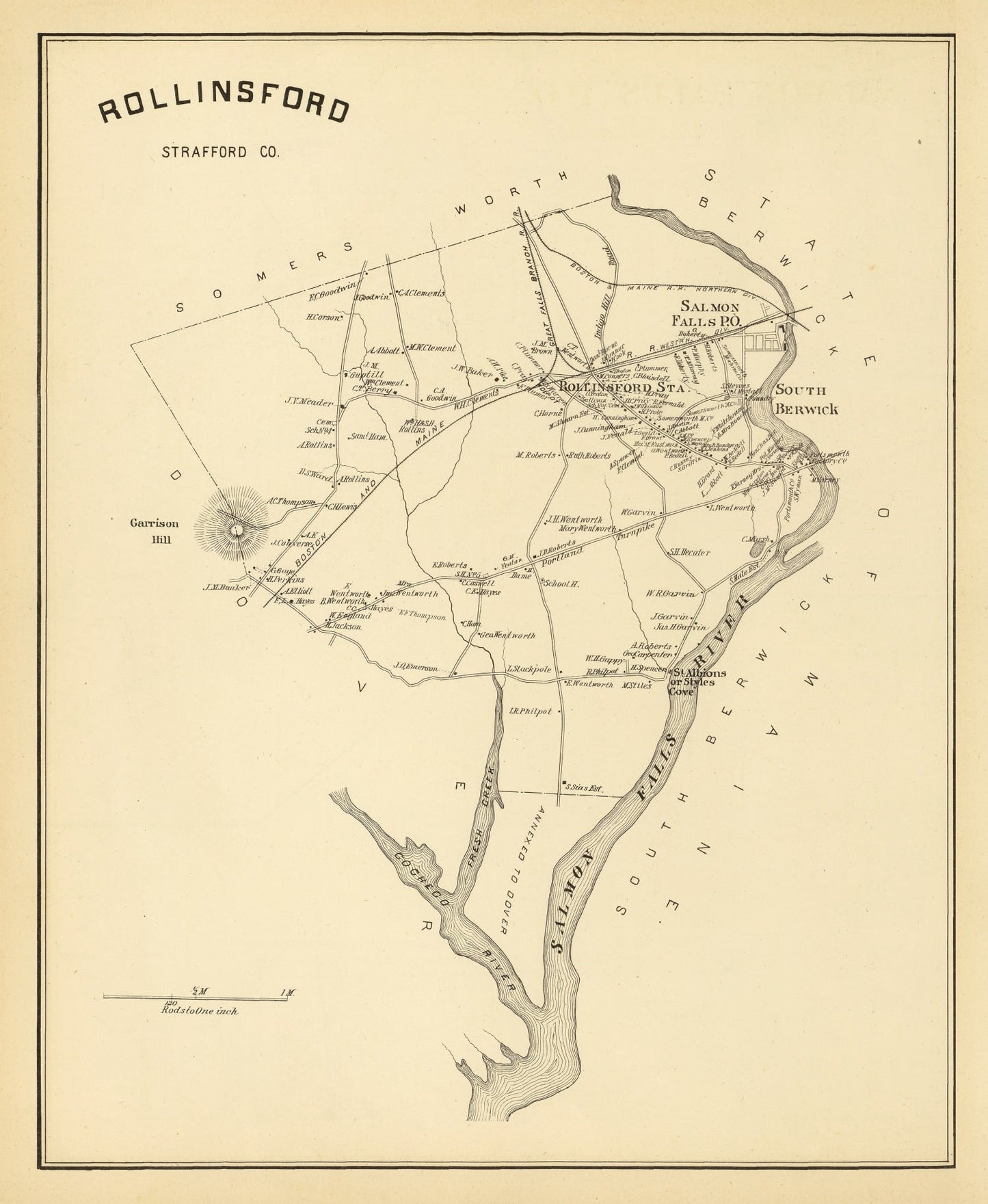 Vintage Map of Rollinsford, New Hampshire, 1892