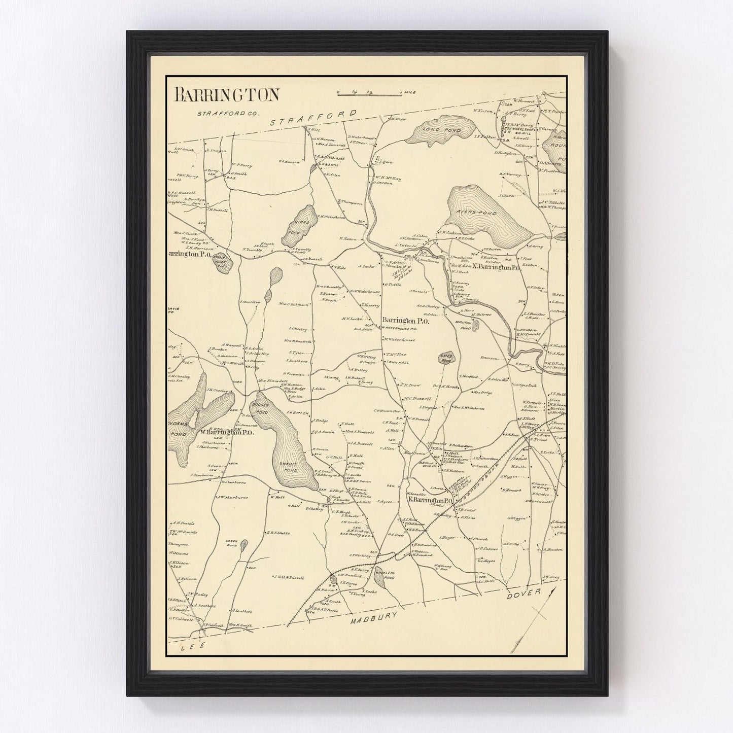 Vintage map of Barrington, New Hampshire, 1892