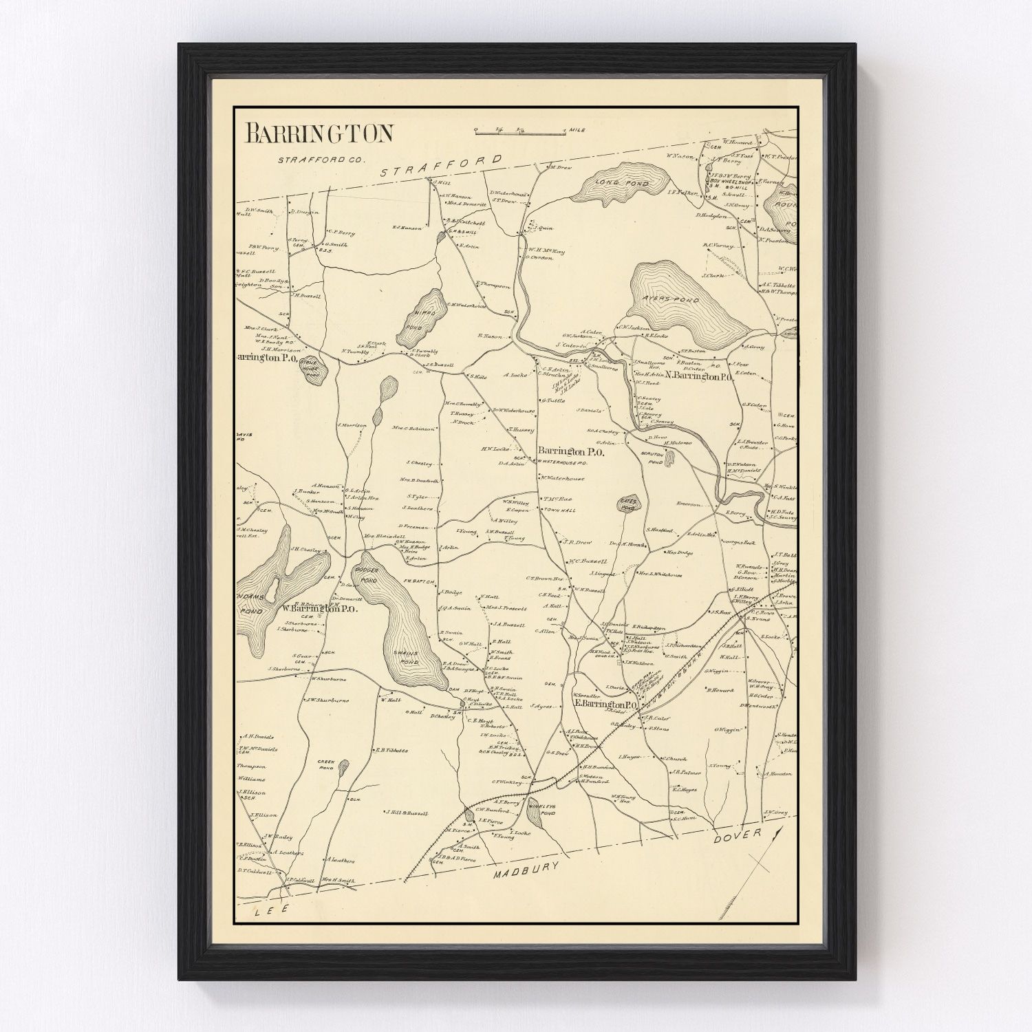 Vintage map of Barrington, New Hampshire, 1892