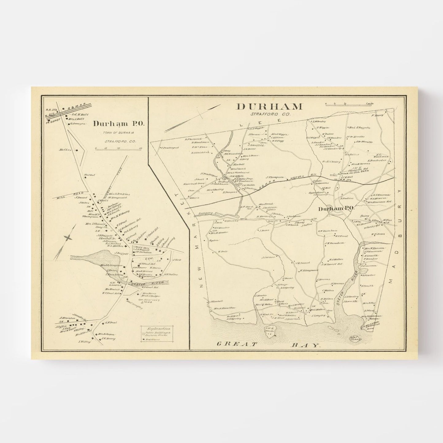 Vintage Map of Durham, New Hampshire, 1892