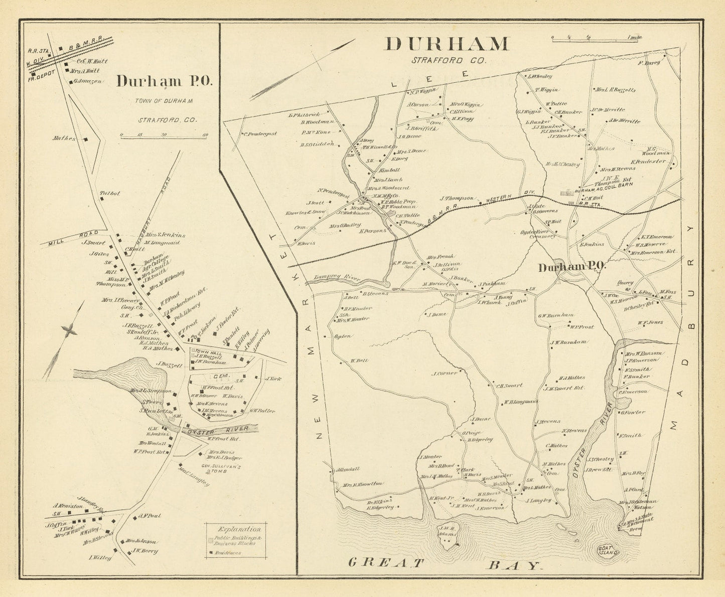 Vintage Map of Durham, New Hampshire, 1892
