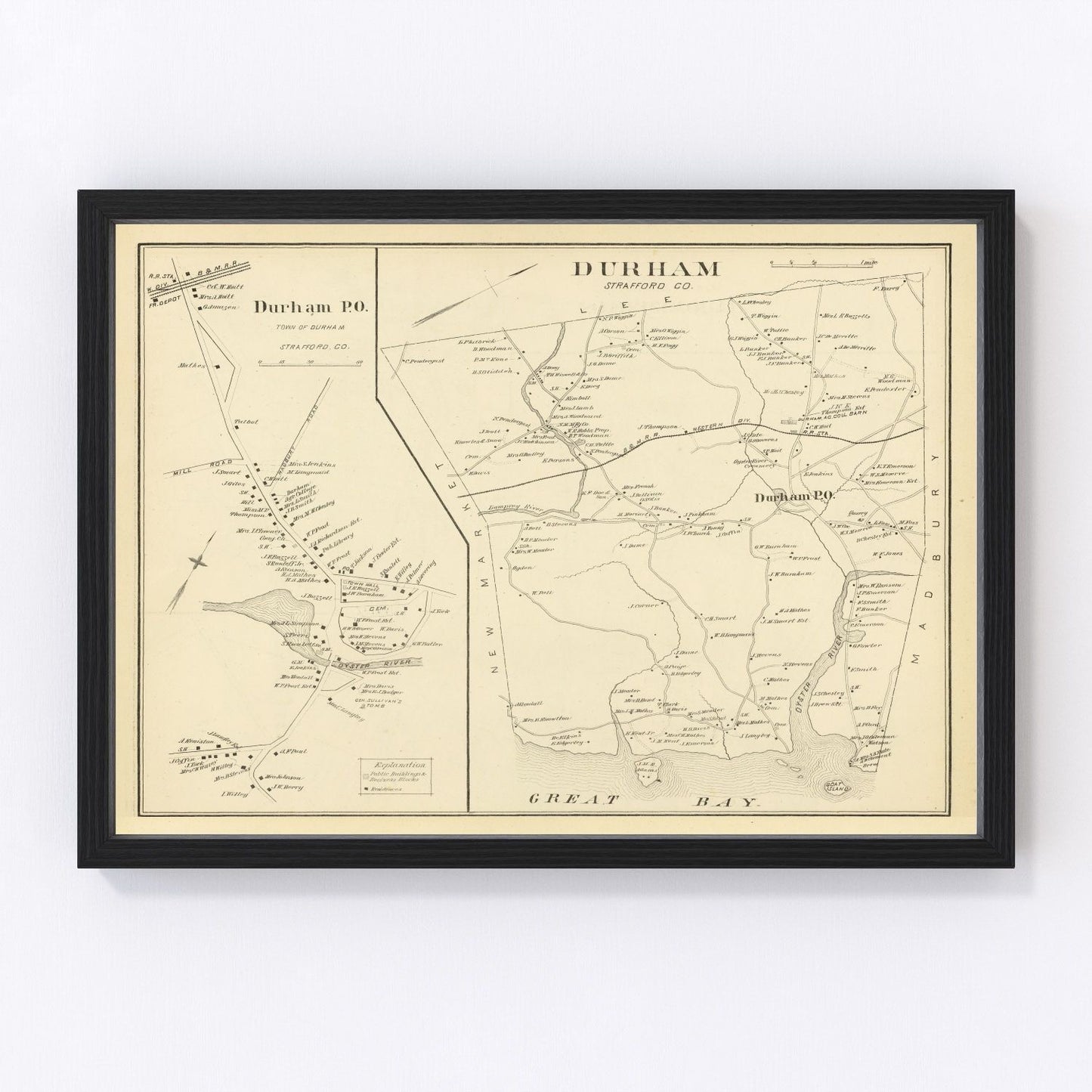 Vintage map of Durham, New Hampshire, 1892