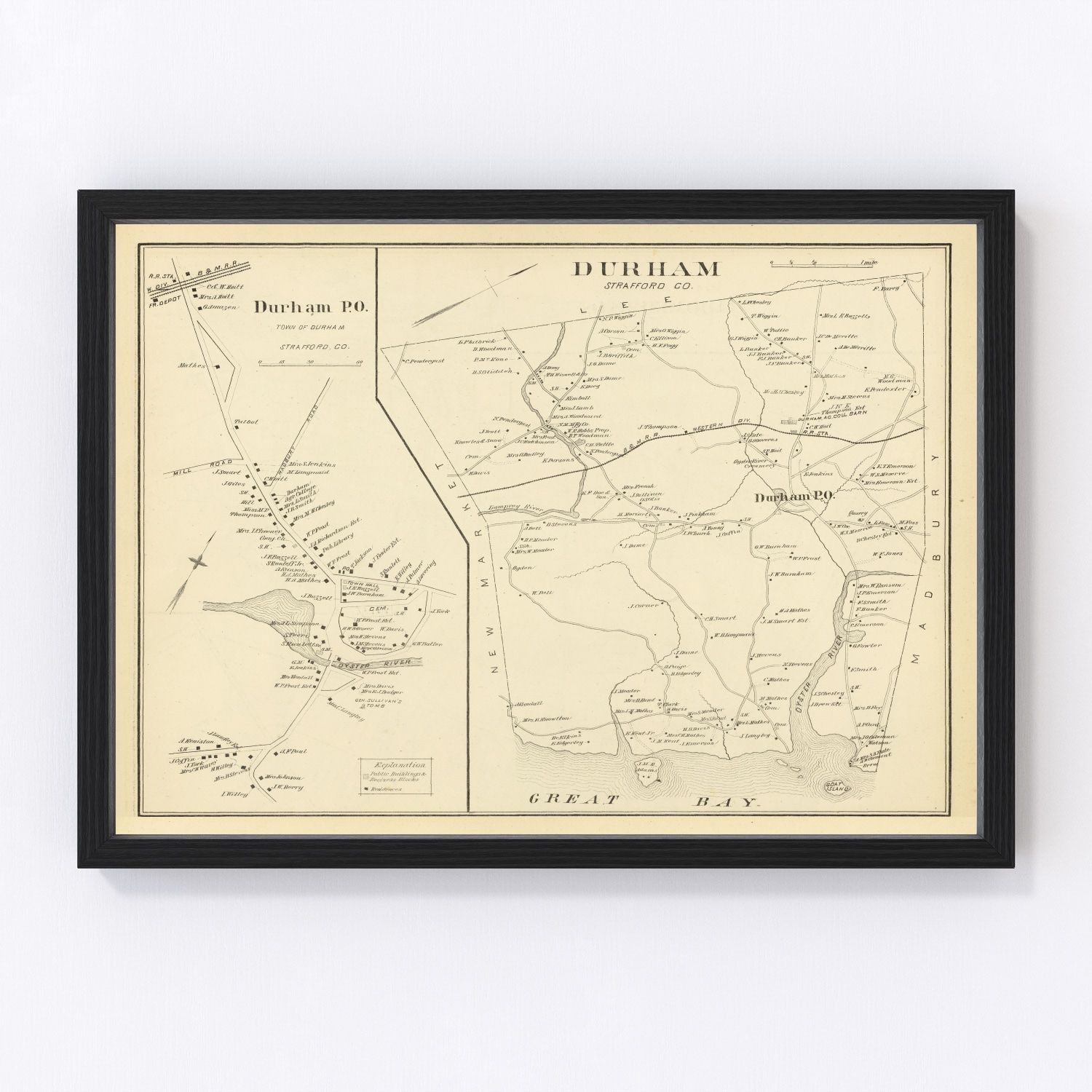Vintage map of Durham, New Hampshire, 1892