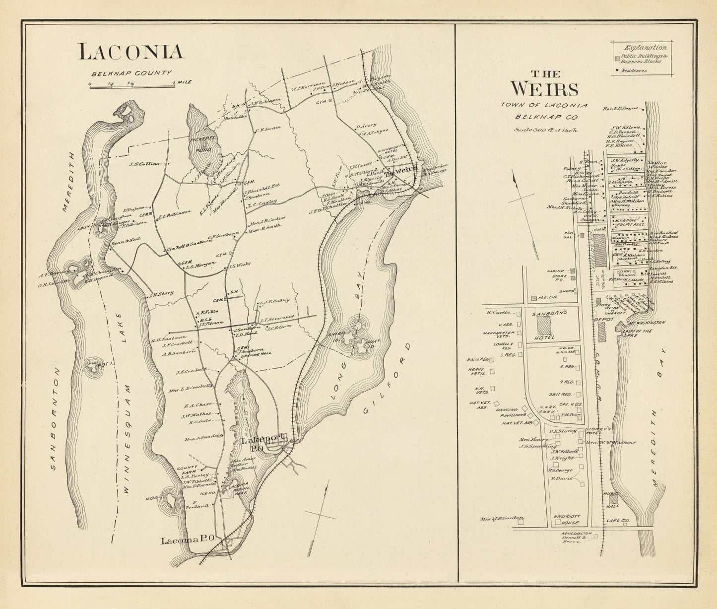 Vintage Map of Laconia, New Hampshire, 1892