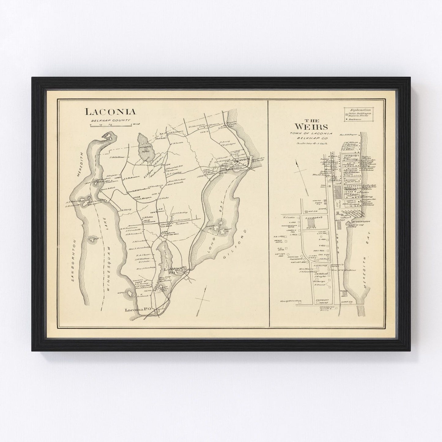 vintage map of Laconia, New Hampshire, 1892