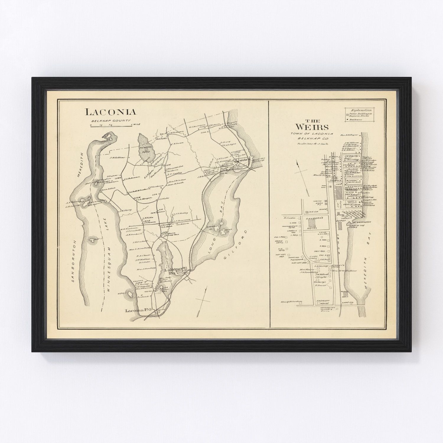 vintage map of Laconia, New Hampshire, 1892