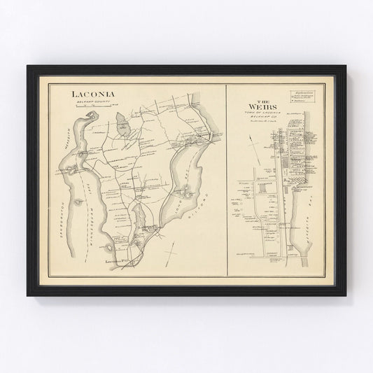 vintage map of Laconia, New Hampshire, 1892