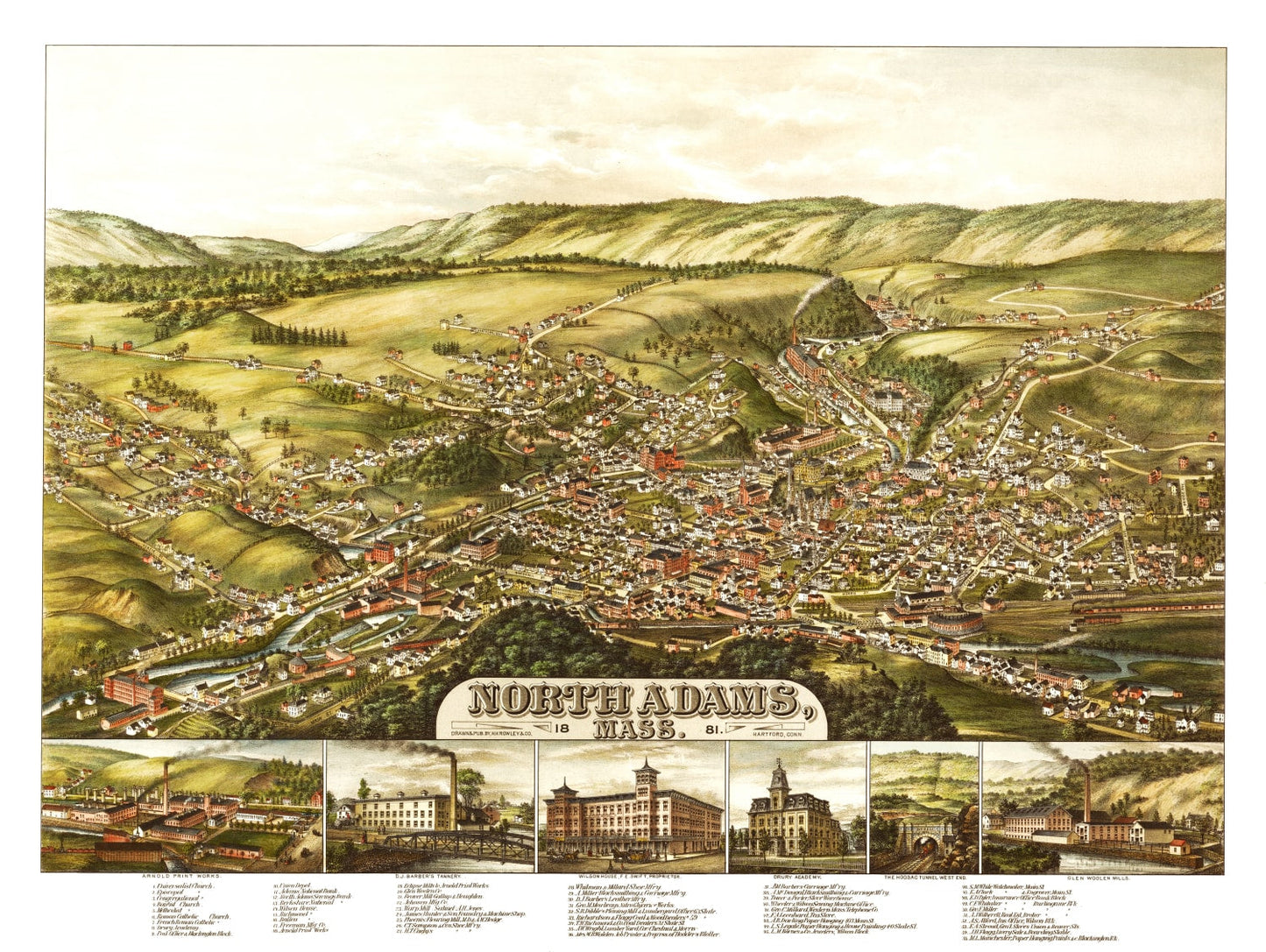 Vintage Map of North Adams, Massachusetts, 1881