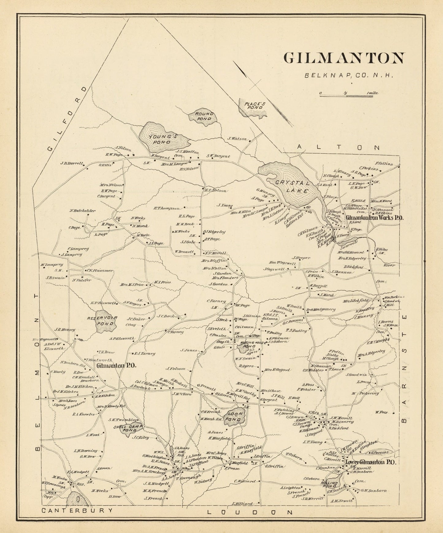 Vintage Map of Gilmanton, New Hampshire, 1892