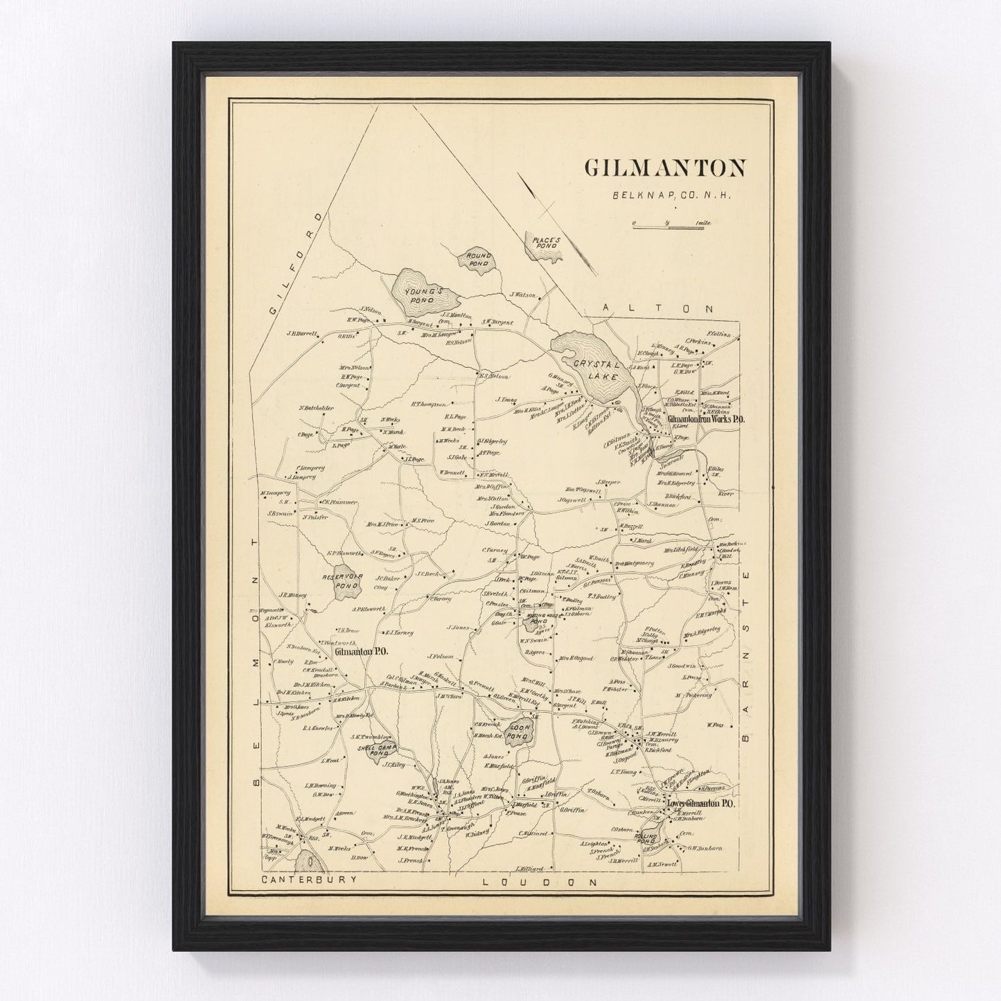 Vintage map of Gilmanton, New Hampshire, 1892