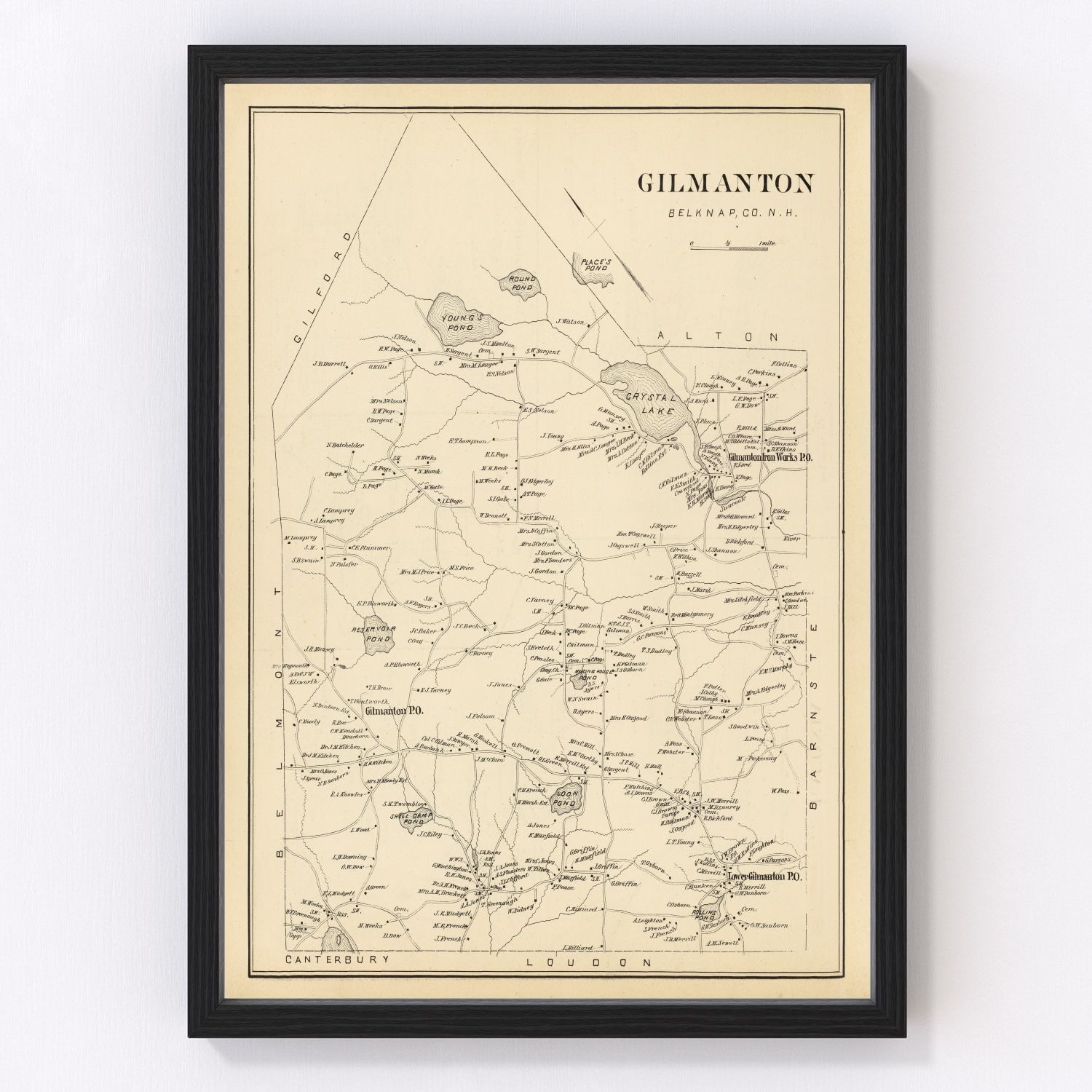 Vintage map of Gilmanton, New Hampshire, 1892
