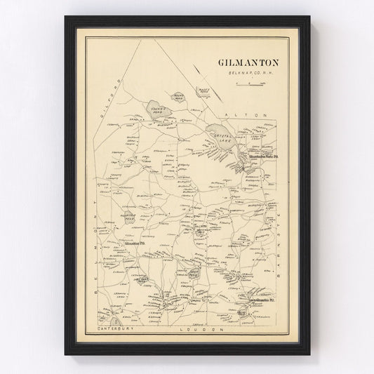 Vintage map of Gilmanton, New Hampshire, 1892
