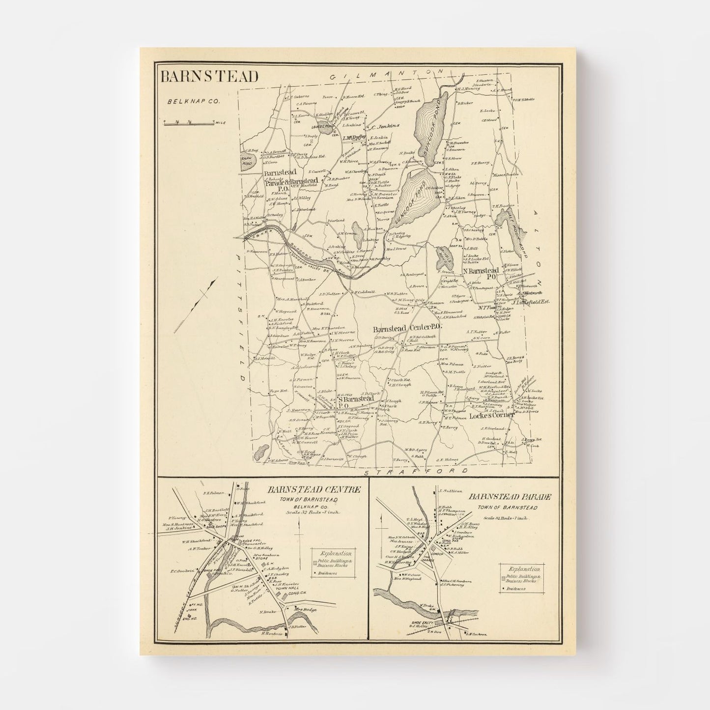 Vintage Map of Barnstead, New Hampshire, 1892