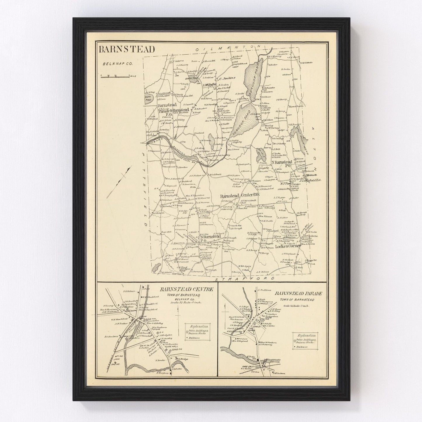 Vintage map of Barnstead, New Hampshire, 1892