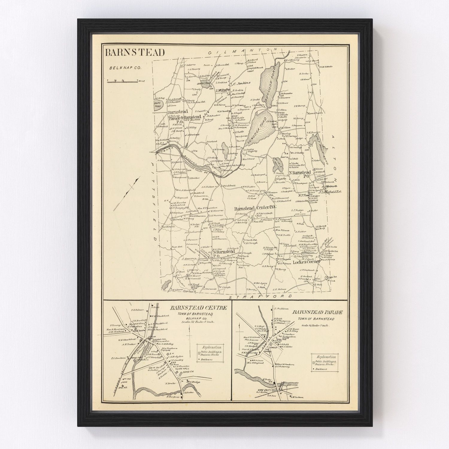 Vintage map of Barnstead, New Hampshire, 1892
