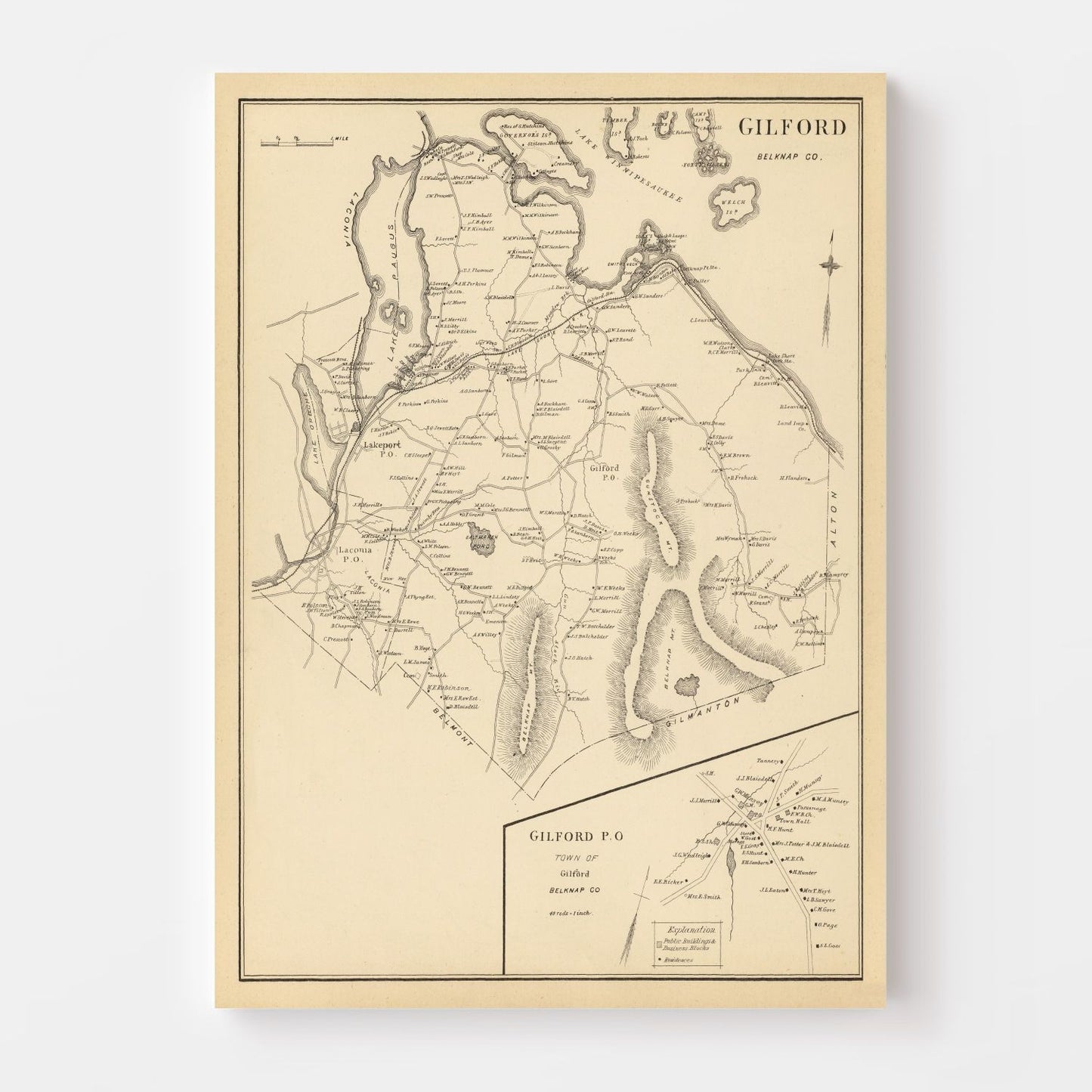 Vintage Map of Gilford, New Hampshire, 1892