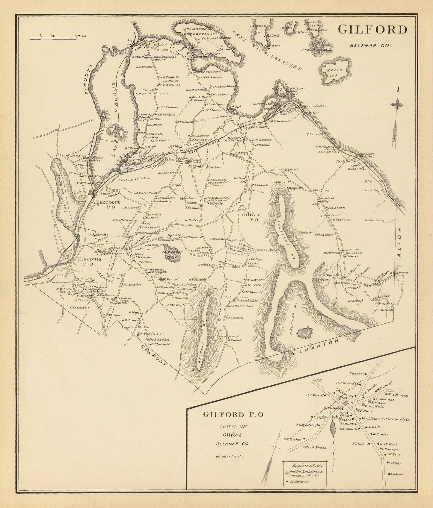 Vintage Map of Gilford, New Hampshire, 1892